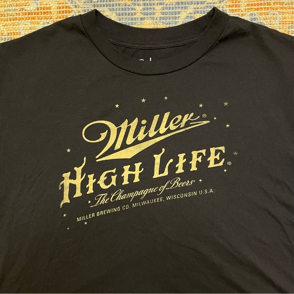 Miller High Life Black Gold Screen Printed Shirt Cropped Short Sleeve Large - Picture 6 of 6